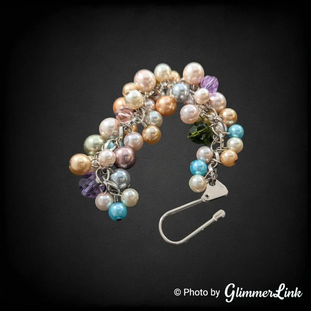 Multicolor Pastel Beaded Cluster Faux Pearl Faceted Bead Purse Charm Keychain - Picture 7 of 11